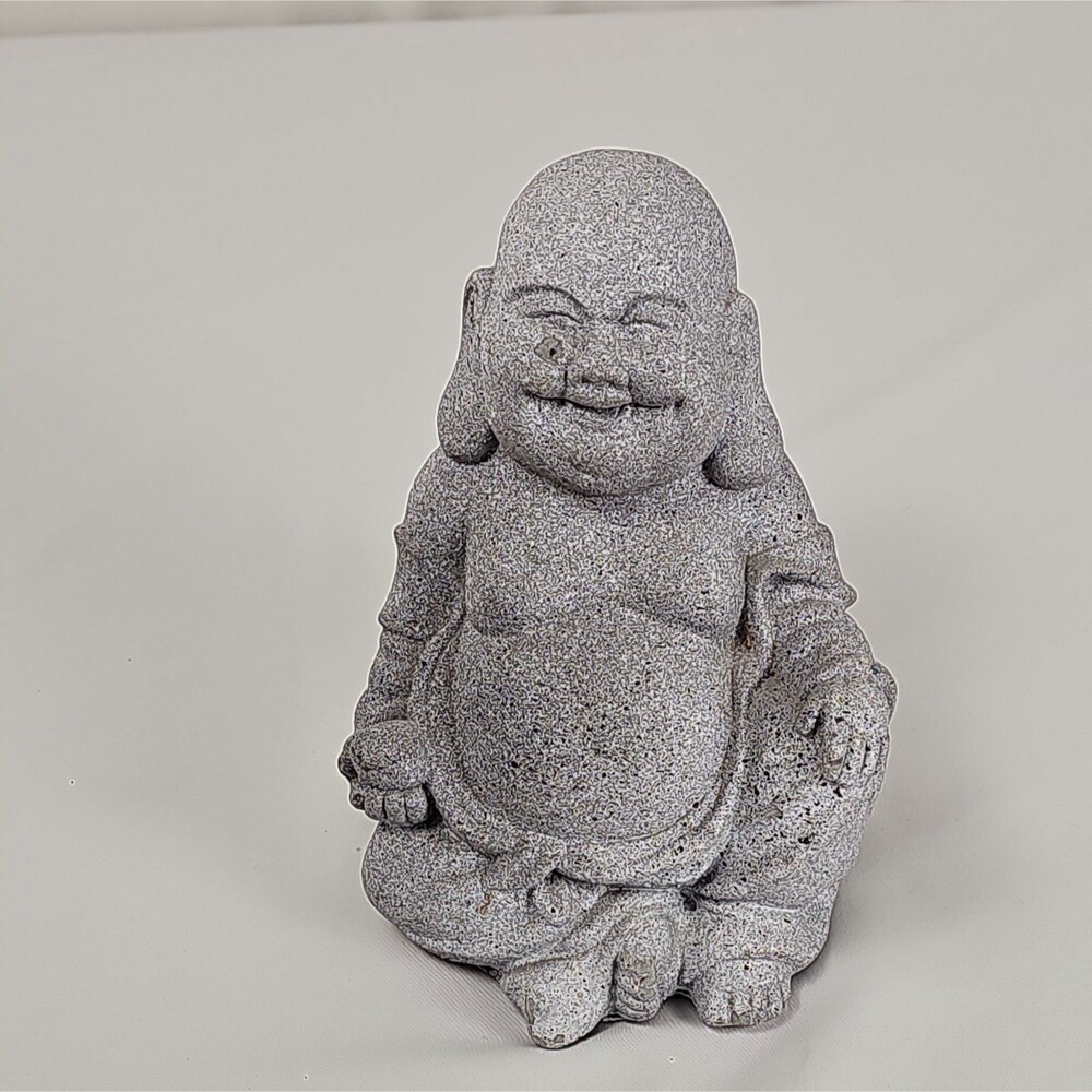 Laughing Buddha Budai Stone Statue Gray Zen Feng Shui Figurine Unbranded